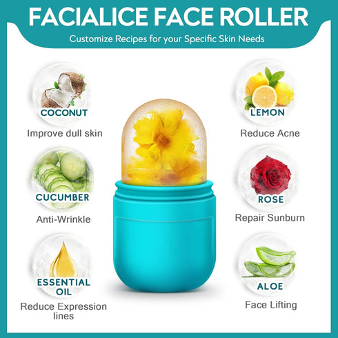AURUZA Ice Face Roller and Gua Sha Set, Ice Roller for Face & Eye Puffiness Relief Beauty Facial Rollers Mold Icing Self Skin Care Massage Cube Sk...
